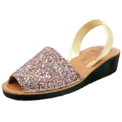 Avarca Menorquina Damen Glitzer Keilsandalen mit Leder-Riemchen – Made in Spain