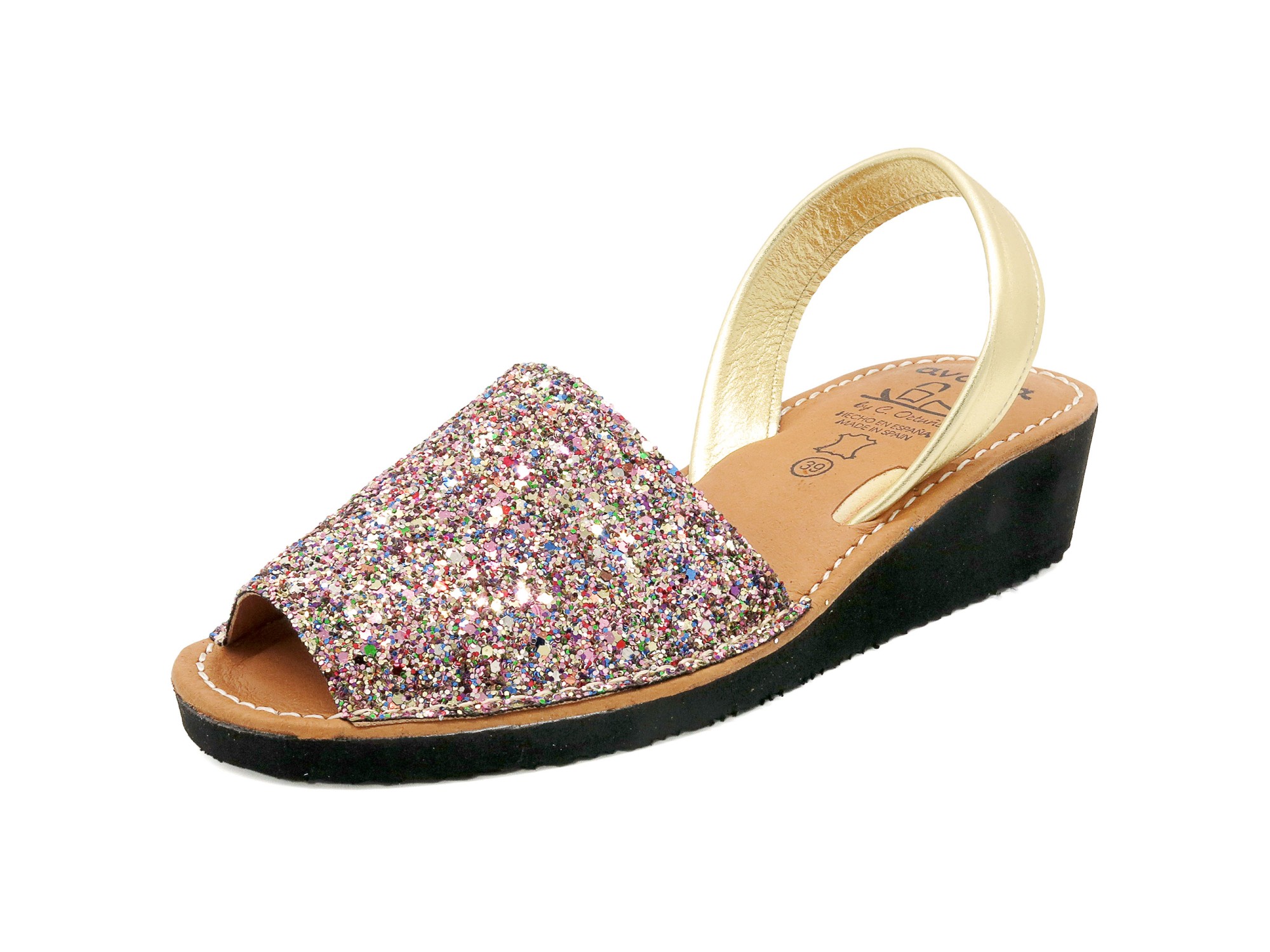 Avarca Menorquina Women's Glitter Wedge Sandals with Leather Straps – Made in Spain