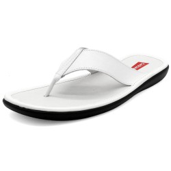 Herren Leder Zehentrenner Sandalen weiß mit flacher Sohle und minimalistischem Sommerdesign