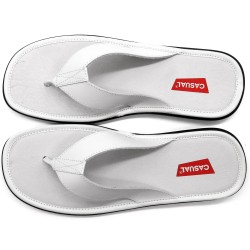 Front view men leather flip flops white casual summer beach sandals