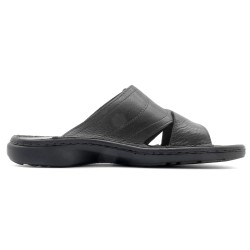 Men's Black Leather Sandals with Gel Cushioned Footbed – Adjustable Comfort Sandals Made in Portugal