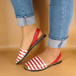 Damen Avarcas Sommer Sandalen Leder Schuhe rote streifen bunt schön bequem
