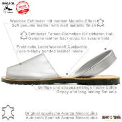 Damen Avarca Sandalen Matt Silber Metallic aus weichem Leder