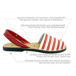 Women's Avarcas Leather Flat Sandals, red striped 403 - Avarca Menorquina - Made in Spain