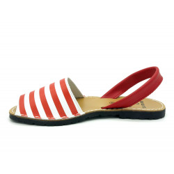 Women's Avarcas Leather Flat Sandals, red striped 403 - Avarca Menorquina - Made in Spain