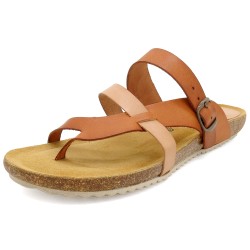 Braune Damen Leder Sandalen mit anatomischem Fußbett und Korksohle Made in Spain