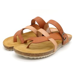 Women's leather sandals worn with casual summer outfit