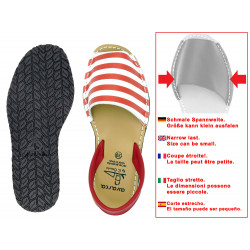 Avarca Damen Leder Sandalen Abarca Menorquina Sommer Schuhe gestreift rot weiß - SALE