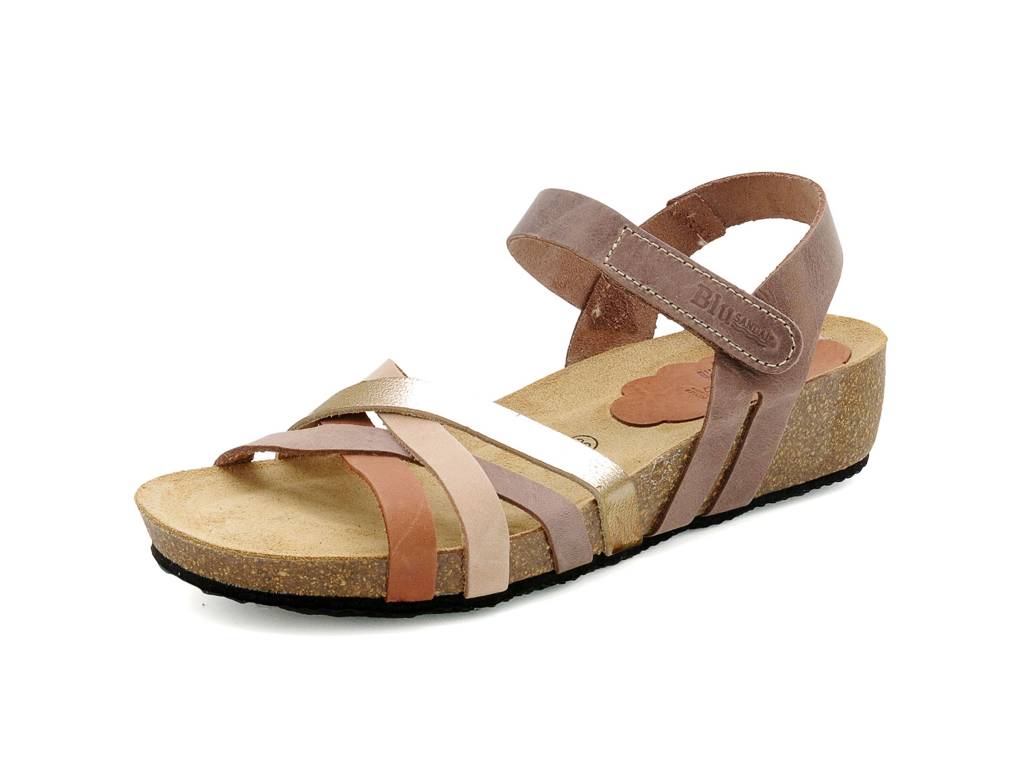 Braune Damen Keilsandalen aus Echtleder mit Korksohle – BluSandal Made in Spain