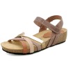 Brown women's leather wedge sandals with cork sole – BluSandal Made in Spain