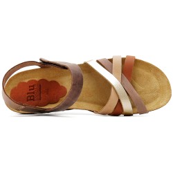 Comfortable women's wedge sandals with anatomical footbed and Velcro fastener