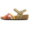 Multicolour strap sandals for women with cork wedge heel and gold accent