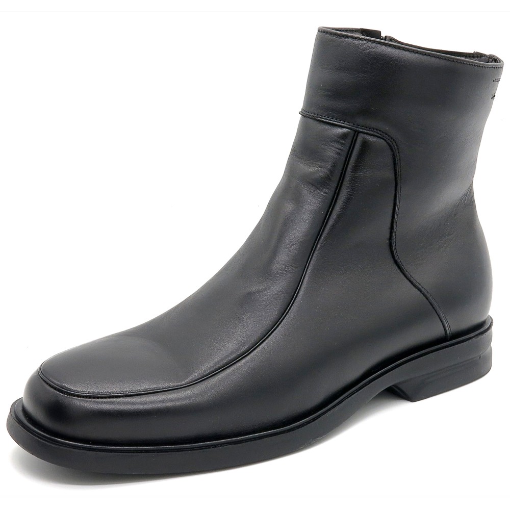 Men's black leather boots warm lined winter ankle boots made in Spain