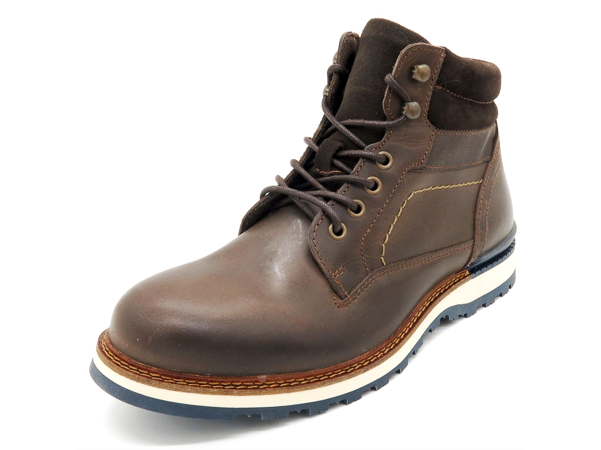 CASUAL Herren Stiefel aus echtem Leder mit Schnürung und Reißverschluss Made in Portugal