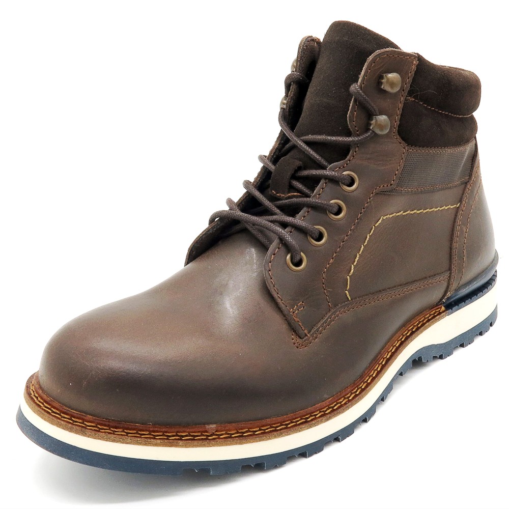CASUAL Herren Stiefel aus echtem Leder mit Schnürung und Reißverschluss Made in Portugal