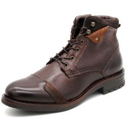 CASUAL Herren Lederstiefel aus echtem Leder mit Schnürung und Reißverschluss Made in Portugal