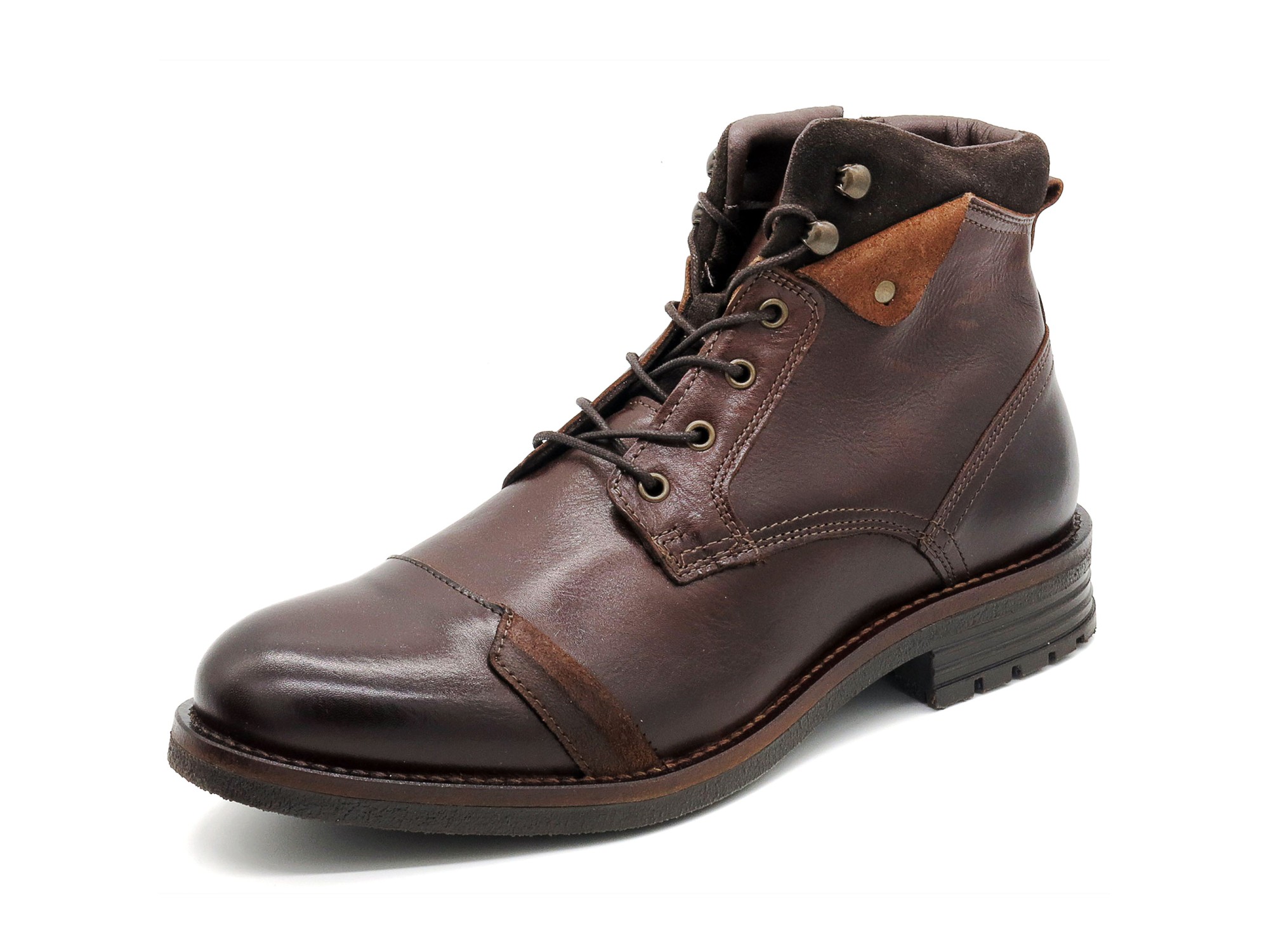 CASUAL Herren Lederstiefel aus echtem Leder mit Schnürung und Reißverschluss Made in Portugal