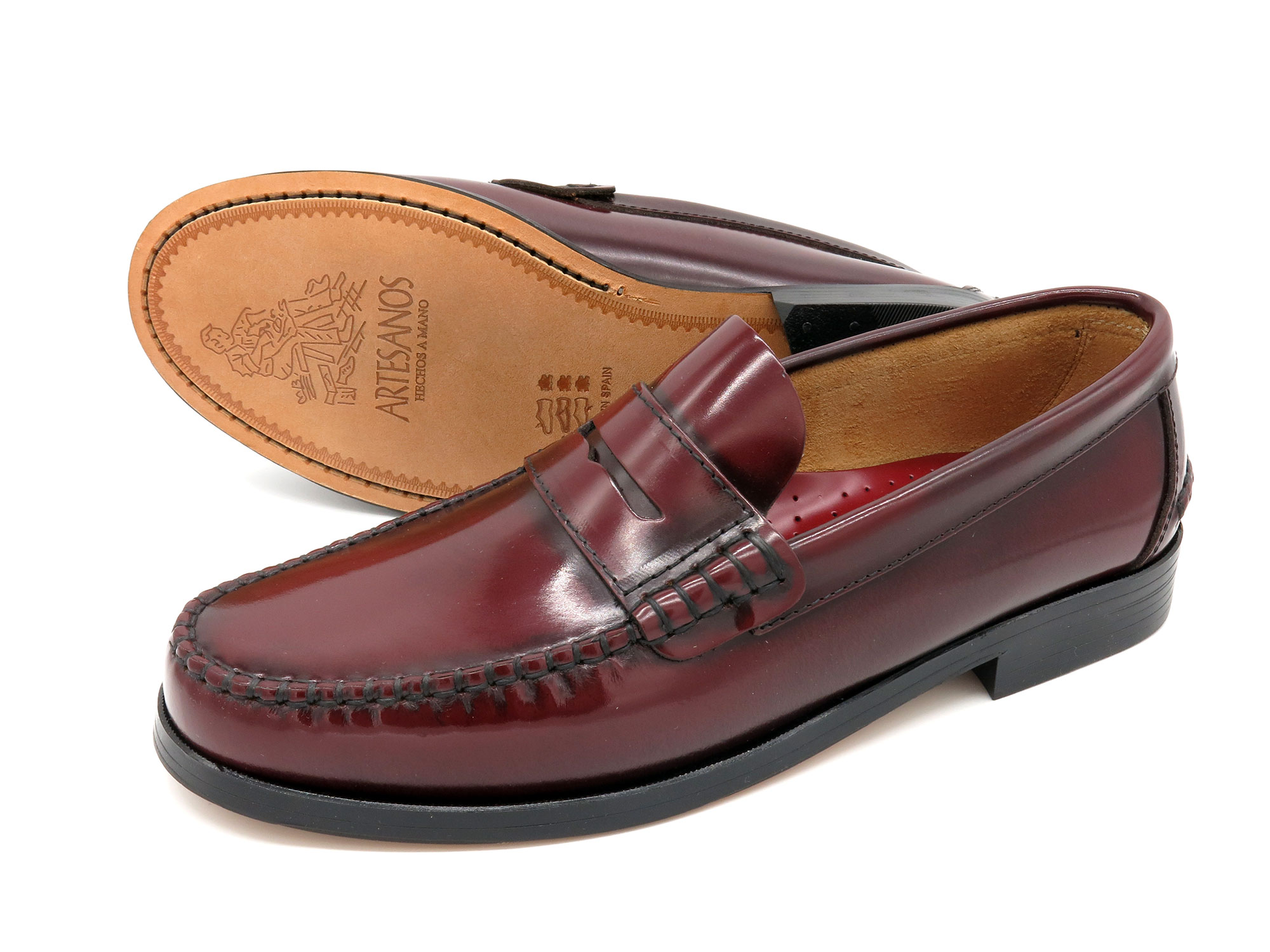 Mens dress loafers with leather soles Goodyear welted slip-on business shoes burgundy red 74.99 Euro free delivery