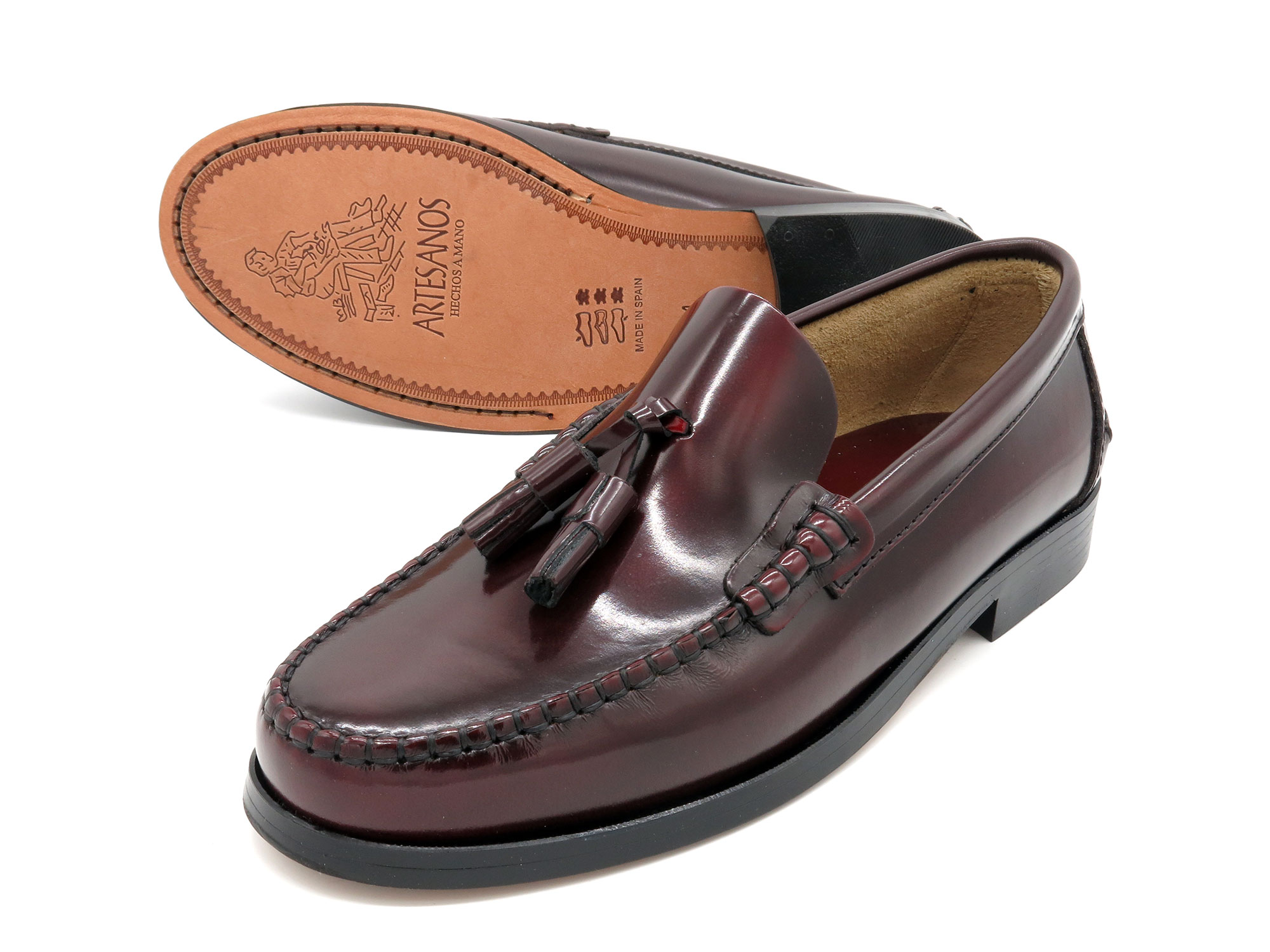 men's slip-on dress shoes with leather sole Goodyear welted tassel loafers burgundy red 75.99 € free delivery